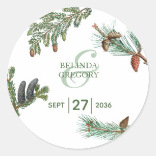 Sticker Rond Pins rustiques Mariage de verdure forestière