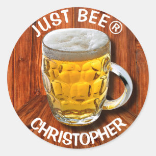 Sticker Rond Pint De Verre Bière Musique Avec Tête Blanche Avec