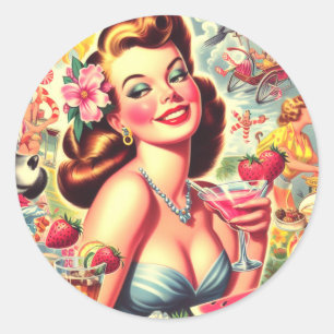 Sticker Rond Pinup Cute Kitsch Retro