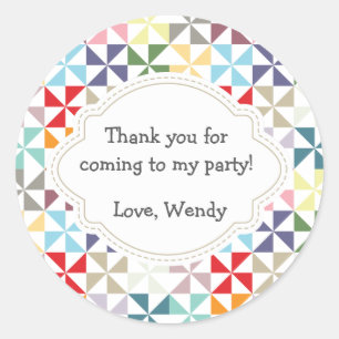 Sticker Rond Pinwheel de partie colorée personnalisée