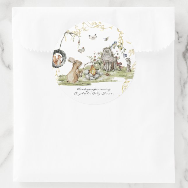 Sticker Rond Pique-nique de Woodland | Baby shower Animaux fore (Sac)
