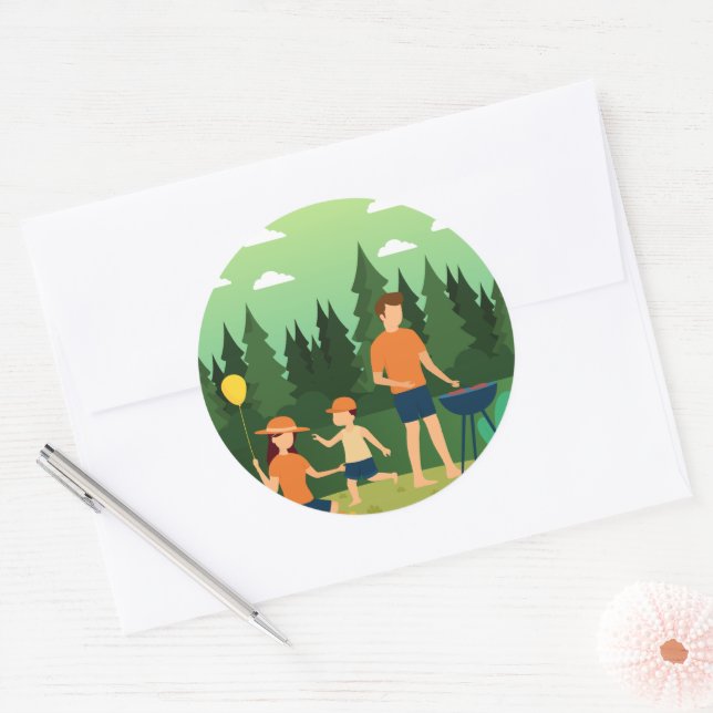 STICKER ROND PIQUE-NIQUE FAMILIAL (Enveloppe)