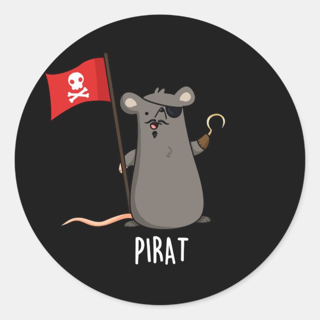 Sticker Rond Pirat Funny Pirate Rat Pun Dark BG (Devant)
