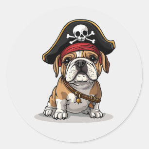 Sticker Rond Pirate anglais Bulldog Skull Crossbones