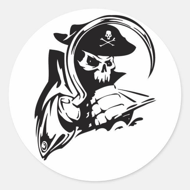 Sticker Rond Pirate Captain Skeleton Hook Pirate Thème B Jour (Devant)