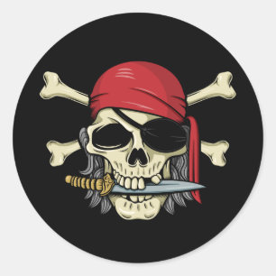 Sticker Rond Pirate crâne et os croisés