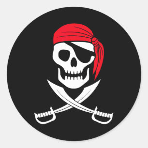 Sticker Rond Pirate Crâne rouge Bandana épée costume cadeau
