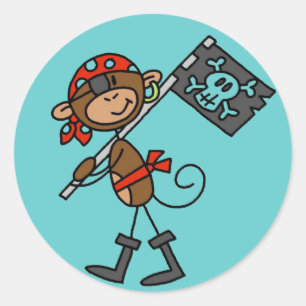 Sticker Rond Pirate de singe avec des tee-shirts et des cadeaux