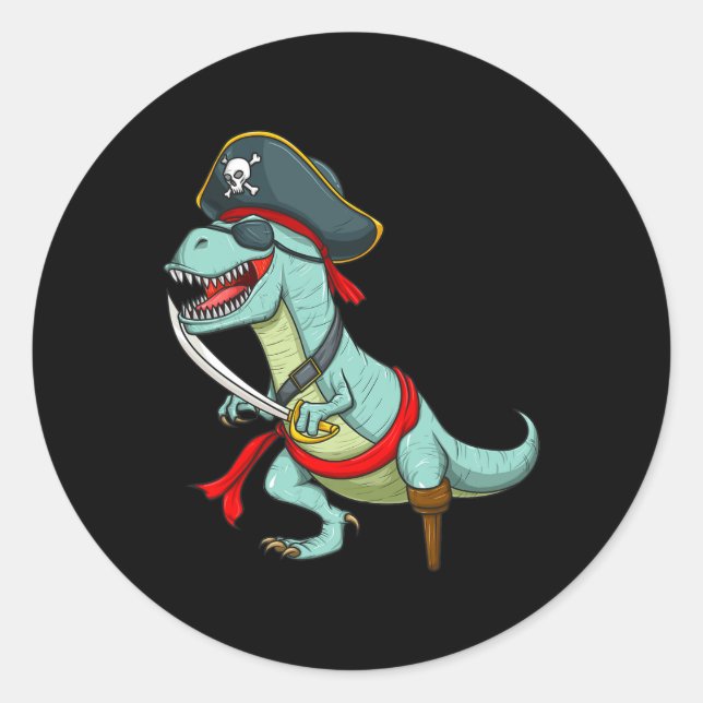Sticker Rond Pirate Dinosaure T Rex Fun Tyrannosaurus Halloween (Devant)