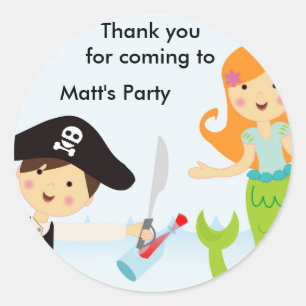 Sticker Rond Pirate garçon sirène fille anniversaire fête autoc