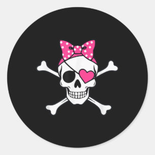 Sticker Rond Pirate Girl Skull Coeur tenue Toddler Valentine P