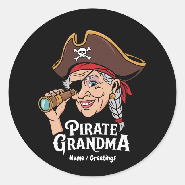 Sticker Rond Pirate grand-mère drôle grand-mère Halloween costu (Devant)