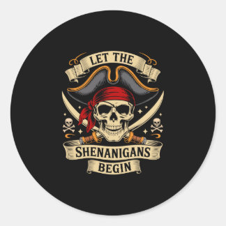 Sticker Rond Pirate halloween skull let the pirate shenanigans