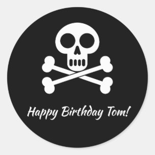 Sticker Rond Pirate Kids Skull and Crossbones Anniversaire