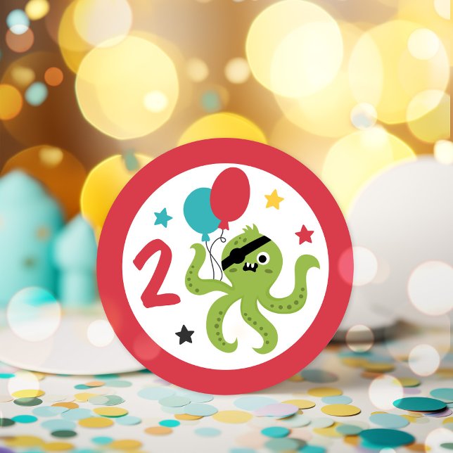Sticker Rond Pirate Octopus Boy fête d'anniversaire (Créateur téléchargé)