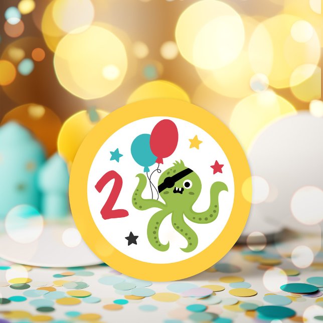 Sticker Rond Pirate Octopus Boy fête d'anniversaire (Créateur téléchargé)