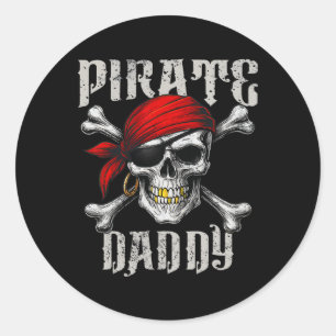 Sticker Rond Pirate Papa Jolly roger Drapeau Et Crossbones Crân