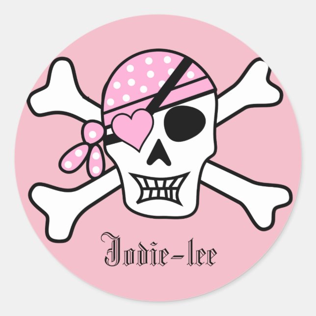 Sticker Rond Pirate rose personnalisée (Devant)