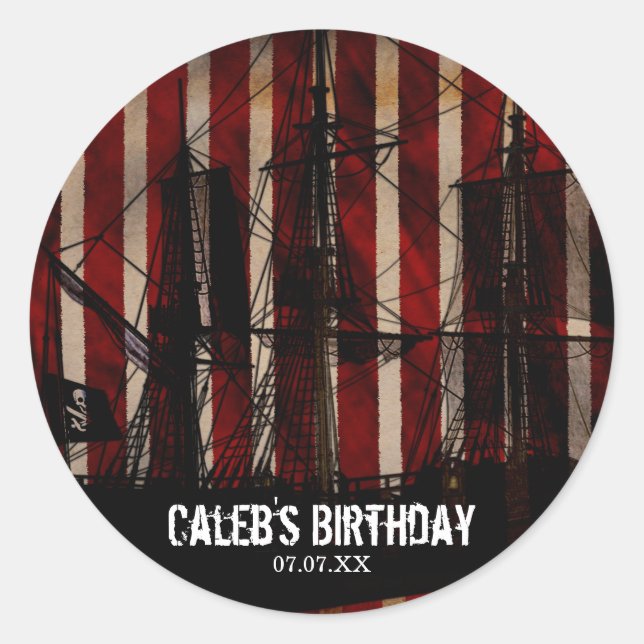 Sticker Rond Pirate Ship Grunge Anniversaire Fête Favoriser Sti (Devant)