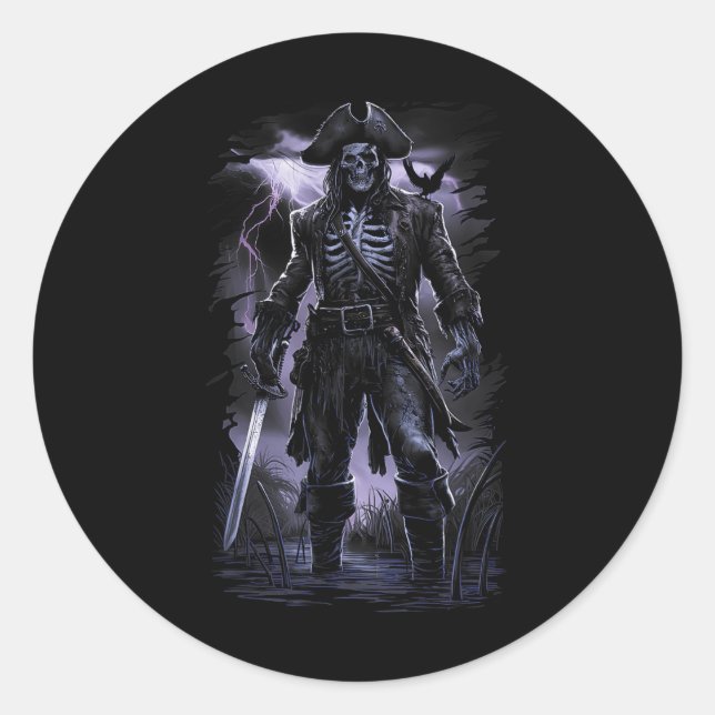Sticker Rond Pirate Skeleton Ghost Ship Halloween Costume Party (Devant)
