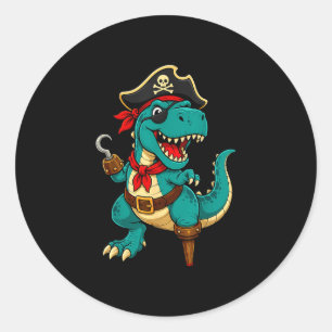 Sticker Rond Pirate t rex dinosaure dessin animé drôle