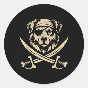 Sticker Rond Pirate Vintage Australien Shepherd Crossbones