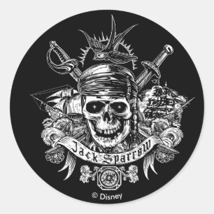 Sticker Rond Pirates des Caraïbes 5  Crâne Jack Sparrow
