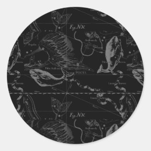 Sticker Rond Pisces Constellation Hevelius 1690 sur Black