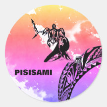 Sticker rond Pisisami Turtle et Requin