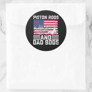 Sticker Rond Piston Rods Et Papa Bods Mécanique Usa 4 juillet