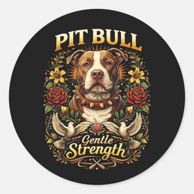 Sticker Rond Pit Bull: Gentle Strength (Devant)