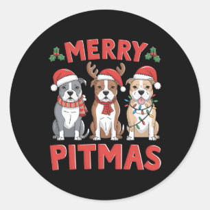Sticker Rond Pit Bull Père Noël Christmas Tree Lights Xmas Joye