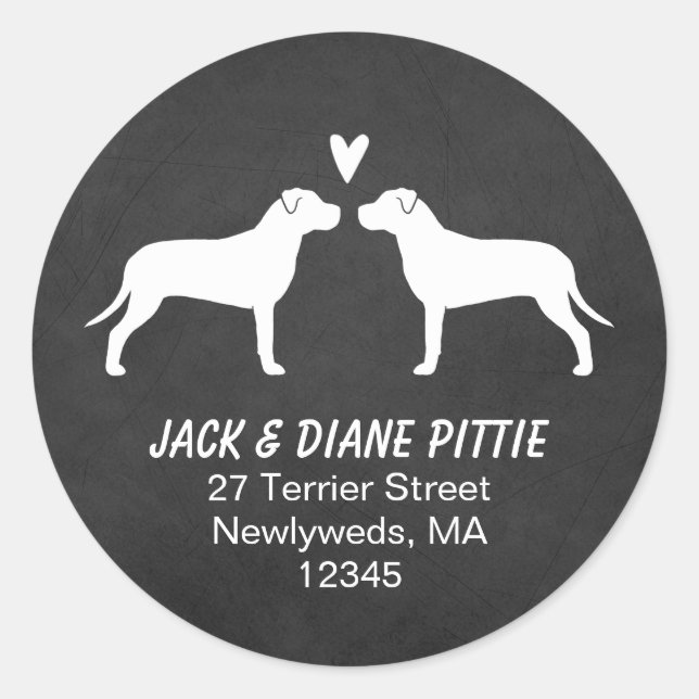Sticker Rond Pit Bull Terrier Silhouettes Adresse de retour (Devant)