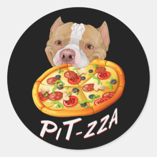 Sticker Rond Pit-zza ! Pit Bull & Pizza Medium Cadeau Sac Jeter
