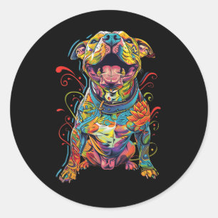 Sticker Rond Pitbull Chien tatoué Colorful Chien tatoué Maman