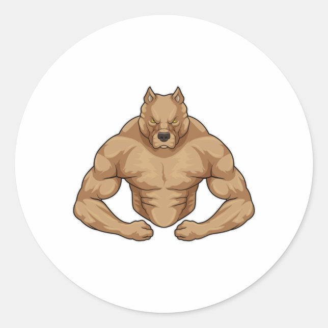 Sticker Rond Pitbull comme Bodybuilder extrême (Devant)