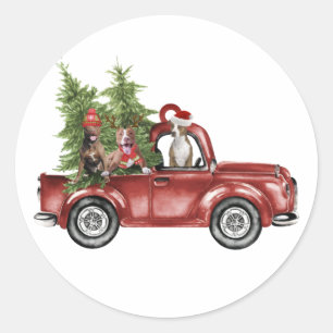 Sticker Rond Pitbull en voiture Noël Ornement Drôle Noël Cadeau