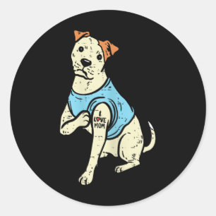Sticker Rond Pitbull I Love Maman Tattoo Pittie Propriétaire Am