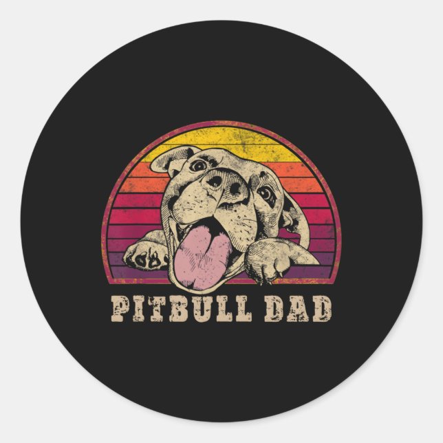 Sticker Rond Pitbull Papa Souriant Pitbull On (Devant)