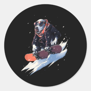 Sticker Rond Pitbull Snowboard Snowboardeur Chien Snowboarder W