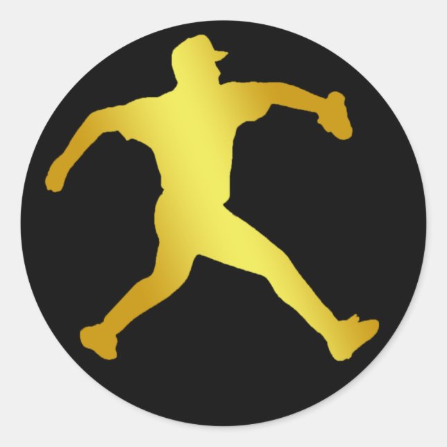 STICKER ROND PITCHER DE BASEBALL D'OR (Devant)