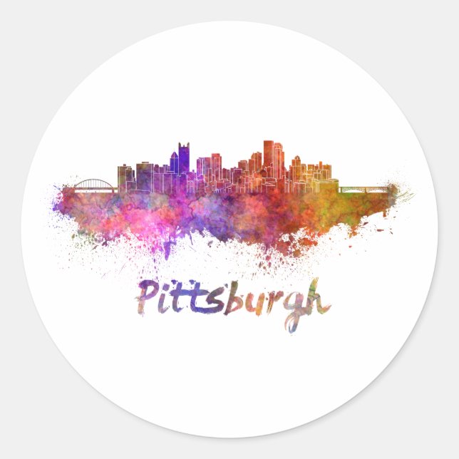 Sticker Rond Pittsburgh skyline in watercolor (Devant)