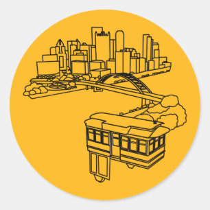 Sticker Rond Pittsburgh Steel City Skyline Incline Bridges Art