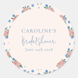 Sticker Rond Pivoine Florale Rétro Points Bleus Mariage Sur Mes