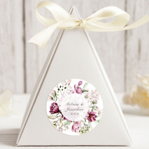 Sticker Rond Pivoines Mariage Floral Bourgogne Rose