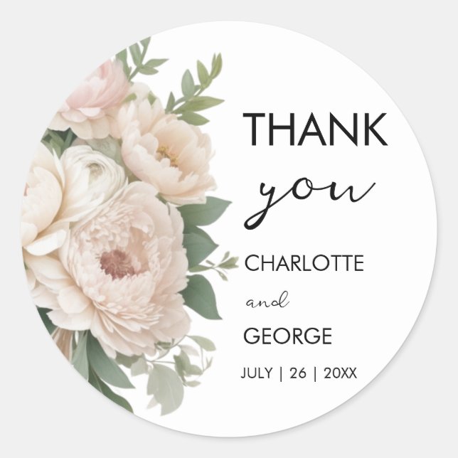 Sticker Rond pivoines roses blanches fleurs rustiques mariage f (Devant)