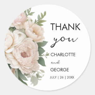 Sticker Rond pivoines roses blanches fleurs rustiques mariage f
