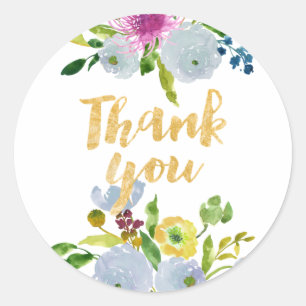 Sticker Rond PixDezine aquarelle florale/ranunculus bleu