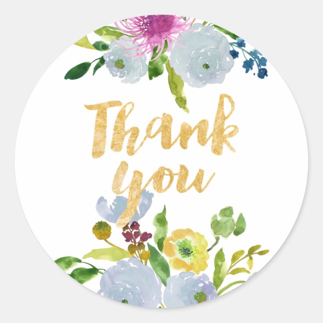 Sticker Rond PixDezine aquarelle florale/ranunculus bleu (Devant)