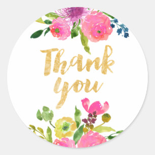 Sticker Rond PixDezine aquarelle florale/ranunculus rose